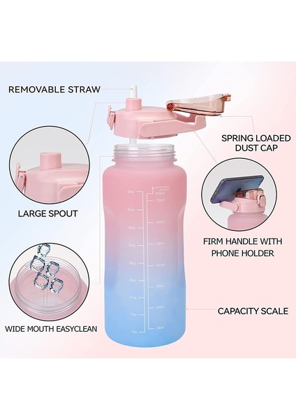 Mor 2000ML-900ML-280ML Büyük Kapasiteli Su Şişesi 3 Adet/takım Zaman Işaretleyici Şişe ile Spor Su Şişesi Açık Seyahat Spor Sürahi Yürüyüş Kamp Kupası (Yurt Dışından) modelleri