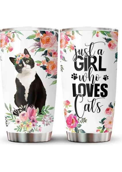 Kedi Severler Için 13 Kedi Hediyeleri Kapaklı Tumbler 20OZ, Kedi ve Kahve Severler Kadınlar Için Hediyeler Kız Erkek Kedi Paslanmaz Çelik Tumbler (Yurt Dışından)
