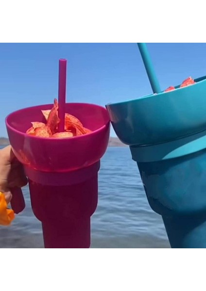 Gül Taşınabilir Aperatif Bardak 2 In 1 Düz Renk Stadyum Bardak Aperatif Içecek Pipetli Bardak Filmler Ev Kullanımı Seyahat (Yurt Dışından)