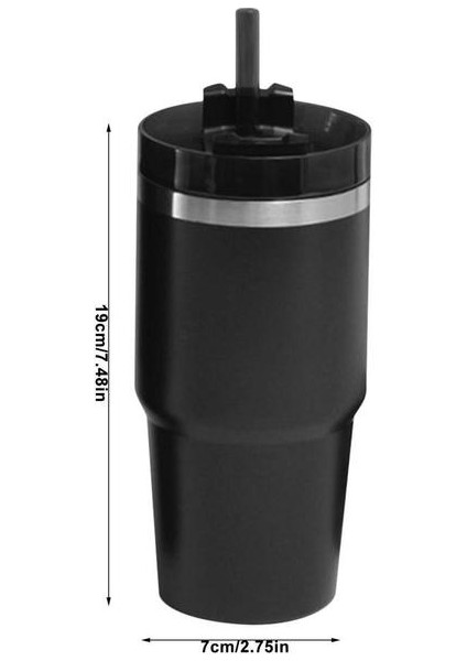 Siyah 600 ml Samanlı Su Şişesi Spor Su Şişesi Samanlı ve Kapaklı Paslanmaz Çelik Termal Bardak Çift Duvar Vakum Yalıtımlı (Yurt Dışından)