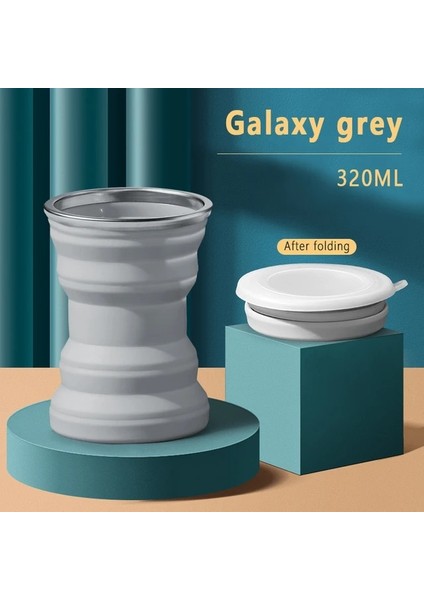 Gri 320ML Taşınabilir Silikon Katlanır Su Bardağı Açık Isıya Dayanıklı Katlanabilir Kapaklı Kupa Katlanabilir Seyahat Içecek Bardakları Kamp Için (Yurt Dışından)