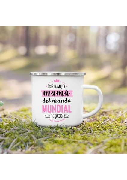 UXH209720-A015WH-8 360 ml Kelimenin En Iyi Anne Ispanyolca Baskı Kupa Yaratıcı Kahve Fincanları Kamp Kolu Kupalar Kolu Emaye Fincan Anne Için Şenlikli Doğum Günü Hediyeleri (Yurt Dışından)