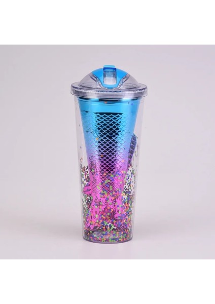 E Yaratıcı Çift Katmanlı Saman Bardak Payetli Glitter Fincan Renkli Kahve Suyu Saman Kupa Denizkızı Şekilli Pipetli Bardak ve Kapaklar (Yurt Dışından)
