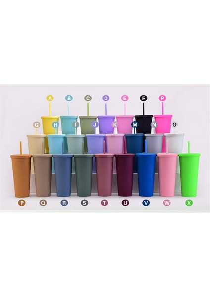 Gri Kapaklı A 701-800ML Yeniden Kullanılabilir Çift Duvarlı 700ML 710ML 24OZ Pastel Renkli Plastik Bardak Pipetli ve Kapaklı Soğuk Bardak Plastik Bardak (Yurt Dışından)