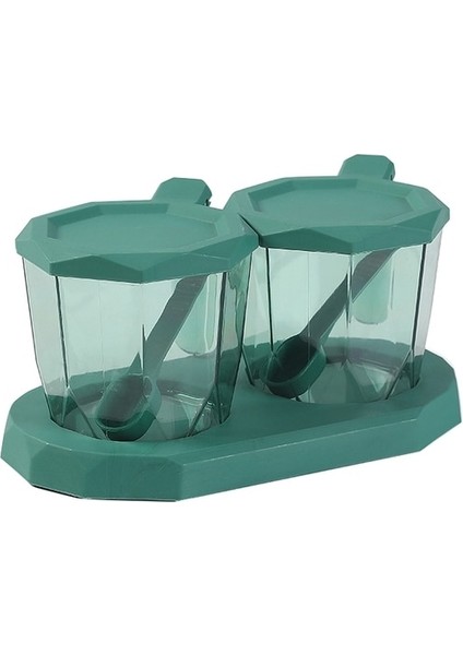 Green-2pc 2 Adet/3 Adet Baharat Kavanoz Seti Tuz Biber Çalkalayıcı Baharat Kavanoz Tuzluk Kaşık ile Şeffaf Mutfak Konteyner Saklama Kutusu (Yurt Dışından)