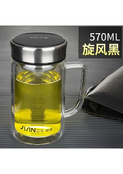 Mavi 570 ml Çift Şeffaf Cam Kulplu Bardak Sızdırmaz Yuvarlak Filtre Kabarcık Çay Bardağı Paslanmaz Çelik Tumbler Kahve Fincanları Soğuk Bardak (Yurt Dışından)