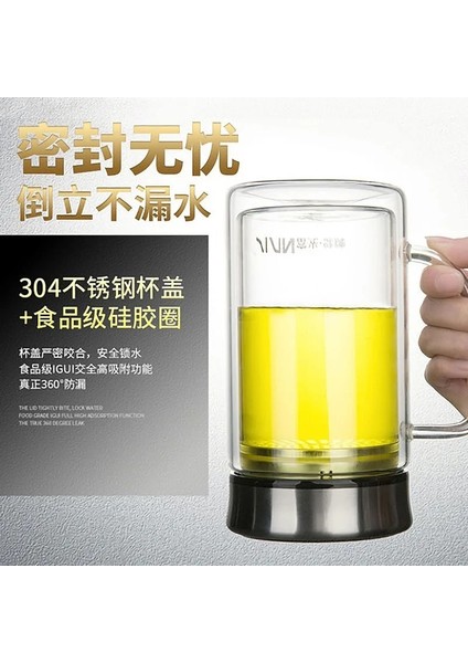Mavi 570 ml Çift Şeffaf Cam Kulplu Bardak Sızdırmaz Yuvarlak Filtre Kabarcık Çay Bardağı Paslanmaz Çelik Tumbler Kahve Fincanları Soğuk Bardak (Yurt Dışından)