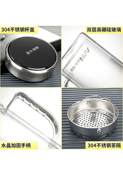 Mavi 570 ml Çift Şeffaf Cam Kulplu Bardak Sızdırmaz Yuvarlak Filtre Kabarcık Çay Bardağı Paslanmaz Çelik Tumbler Kahve Fincanları Soğuk Bardak (Yurt Dışından)