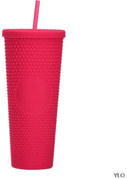 Gül Kırmızı Taşınabilir Süt Çay Kahve Süblimasyon Sippy Elmas Tumbler Çift Duvar Plastik Kupa Bardak Girdaplı Saman ve Kapaklı (Yurt Dışından)