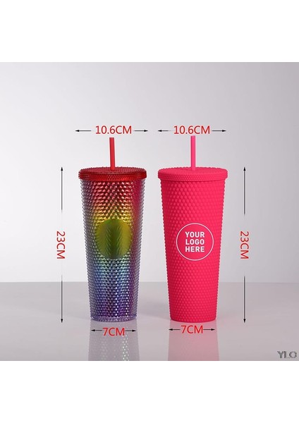 Gül Kırmızı Taşınabilir Süt Çay Kahve Süblimasyon Sippy Elmas Tumbler Çift Duvar Plastik Kupa Bardak Girdaplı Saman ve Kapaklı (Yurt Dışından)