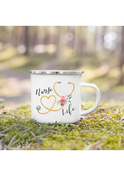 UXH207710-A015WH 360ML Hemşire Yaşam Baskı Kupalar Yaratıcı Kahve Fincanları Içecekler Tatlı Kahvaltı Süt Kupası Emaye Kupalar Kolu Drinkware Hemşire Için En Iyi Hediyeler (Yurt Dışından)
