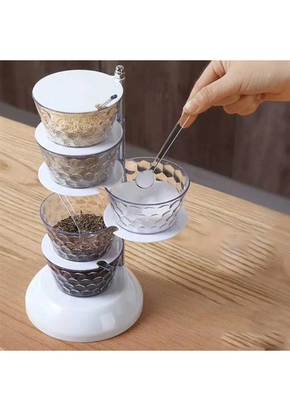 Sarı Dört Katmanlı Baharat Kutusu Çoklu Katmanlar Iyi Sızdırmazlık Şeker Tuz Kabı Büyük Kapasiteli Şeffaf Dönebilen Dikey Baharat Kavanoz (Yurt Dışından) fiyatları