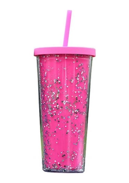 Kırmızı 710 ml Çift Katmanlar Soğuk Içecek Bardağı Saman Bardak Bpa Ücretsiz Glitter Su Şişesi Çay Bardağı Kahve Kupa Bardak Rahat Içme Bardağı (Yurt Dışından)