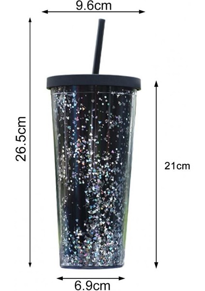 Kırmızı 710 ml Çift Katmanlar Soğuk Içecek Bardağı Saman Bardak Bpa Ücretsiz Glitter Su Şişesi Çay Bardağı Kahve Kupa Bardak Rahat Içme Bardağı (Yurt Dışından)