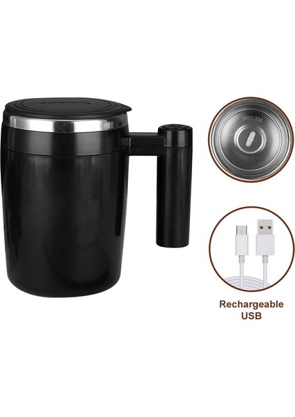 Siyah 380ML Kendini Karıştıran Kupa Kahve Fincanı USB Şarj Edilebilir Otomatik Manyetik Karıştırma Kupası 380ML Kendiliğinden Karıştırılan Paslanmaz Çelik Kahve Fincanı (Yurt Dışından)