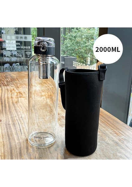 2000ML Cam Şişe, Renge Bakın 1 Litre Cam Su Su Şişesi Açık Seyahat Taşınabilir Içme Drinkware Kahve 1000ML Su Şişesi Camı Isıya Dayanıklı (Yurt Dışından)