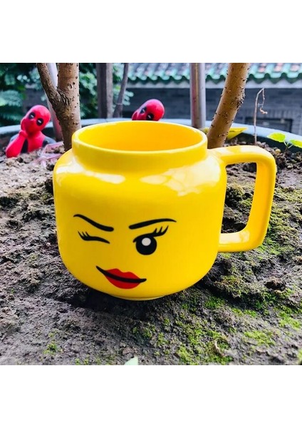 Yanıp Sönen Kız 250ML 250ML Ifade Seramik Kupa Heykelcik Kafa Seramik Fincan Sevimli Gülen Yüz Içme Bardağı Çocuk Noel Hediyesi Fincan (Yurt Dışından)
