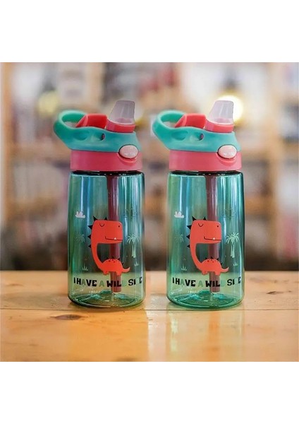 Yeşil Çocuklar Için Taşınabilir Su Şişesi 480 ml Çocuklar Su Şişeleri Yaratıcı Güzel Karikatür Bebek Pipetli Bardak Sızdırmaz Su Şişesi (Yurt Dışından) indirimleri