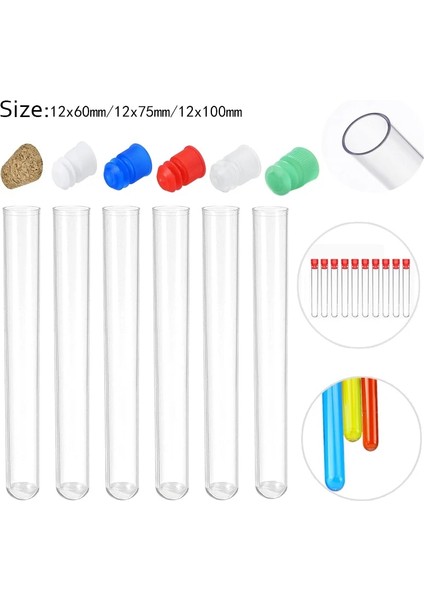 Şeffaf 12X60MM -10 Adet 10 Adet Plastik Laboratuvar Test Tüpü Şeffaf Test Tüpü Kapaklı Okul Laboratuvar Malzemeleri Aksesuarları (Yurt Dışından)