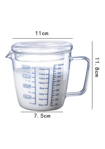 500ML B Tarzı 250ML/500ML Pyrex Süt Ölçüm Kabı Ölçekli Mikrodalga Ölçüm Cam Kupa Süt Kapaklı Sürahi Espresso Bardakları (Yurt Dışından)