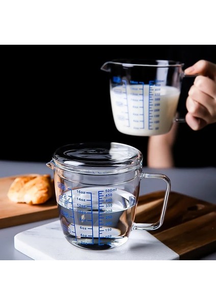500ML B Tarzı 250ML/500ML Pyrex Süt Ölçüm Kabı Ölçekli Mikrodalga Ölçüm Cam Kupa Süt Kapaklı Sürahi Espresso Bardakları (Yurt Dışından) fiyatları