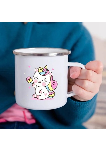 UXH108098-A015WH-8 360ML Karikatür Unicorn Baskılı Yaratıcı Kupa Su Suyu Içecekler Süt Kupası Emaye Kupalar Kolu Drinkware Çocuk Doğum Günü Çocuk Günü Hediyesi (Yurt Dışından)
