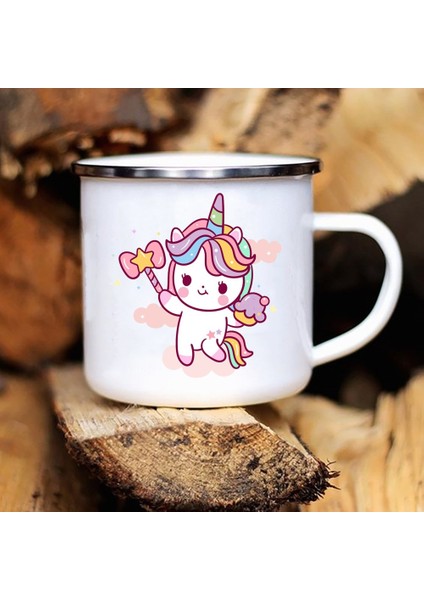 UXH108098-A015WH-8 360ML Karikatür Unicorn Baskılı Yaratıcı Kupa Su Suyu Içecekler Süt Kupası Emaye Kupalar Kolu Drinkware Çocuk Doğum Günü Çocuk Günü Hediyesi (Yurt Dışından)