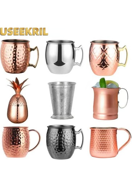 Çoklu 350-550ML 550ML Moskova Katır Bakır Kupalar Metal Kupa Bardak Paslanmaz Çelik Dövülmüş Bakır Kaplama Davul Tipi Bira Bardağı Bira Şarap Kahve Fincanı Bar (Yurt Dışından)