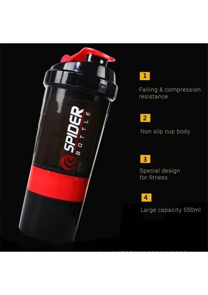Sarı 501-600 ml Protein Shaker Spor Salonu Bölmeli ve Sallama Topu Su Şişesi Mikser Fincan Karıştırma Kupa Spor Vücut Geliştirme Beslenme 550 ml Yeni (Yurt Dışından)