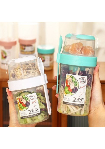 GREEN-760ML Kahvaltı Için Çatallı Salata Bardağı Yulaf Ezmesi Tahıl Fındık Yoğurt Kabı Mühürlü Sos Fincan Seti Bento Gıda Meyve Kasesi Öğle Yemeği Kutusu (Yurt Dışından)