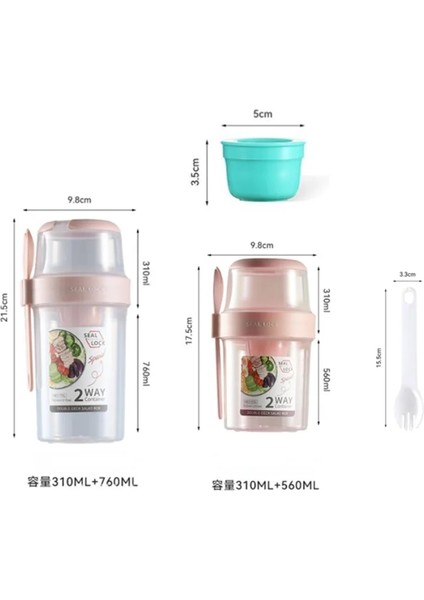 GREEN-760ML Kahvaltı Için Çatallı Salata Bardağı Yulaf Ezmesi Tahıl Fındık Yoğurt Kabı Mühürlü Sos Fincan Seti Bento Gıda Meyve Kasesi Öğle Yemeği Kutusu (Yurt Dışından)