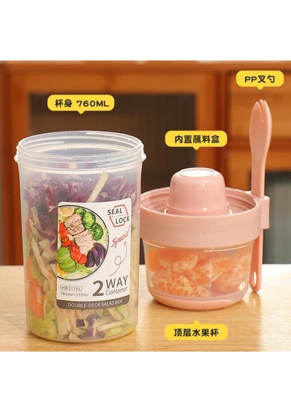GREEN-760ML Kahvaltı Için Çatallı Salata Bardağı Yulaf Ezmesi Tahıl Fındık Yoğurt Kabı Mühürlü Sos Fincan Seti Bento Gıda Meyve Kasesi Öğle Yemeği Kutusu (Yurt Dışından)