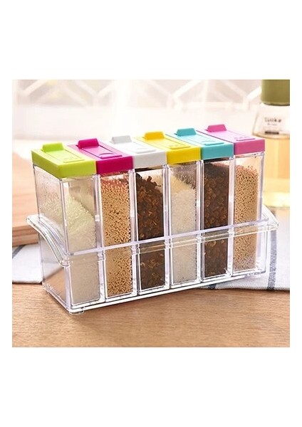 Stil 1 6 Renk/set Baharat Kavanoz Seti Baharat Şişesi Şeffaf Renkli Kapaklı Mutfak Çeşni Şişe Saklama Kabı (Yurt Dışından)