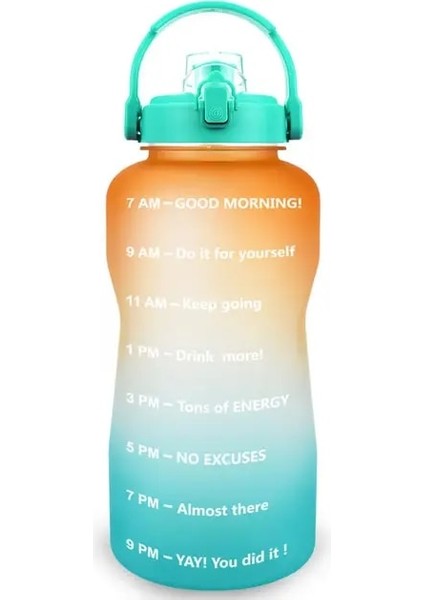 Turuncu-A-Yeşil 2.0l Buildlife 2l 3.8l Tritan Galon Su Şişesi Flip-Flop Zaman Işaretli Motivasyon Bpa Içermez Büyük Kapasiteli Sızdırmaz Pipet Yok (Yurt Dışından)