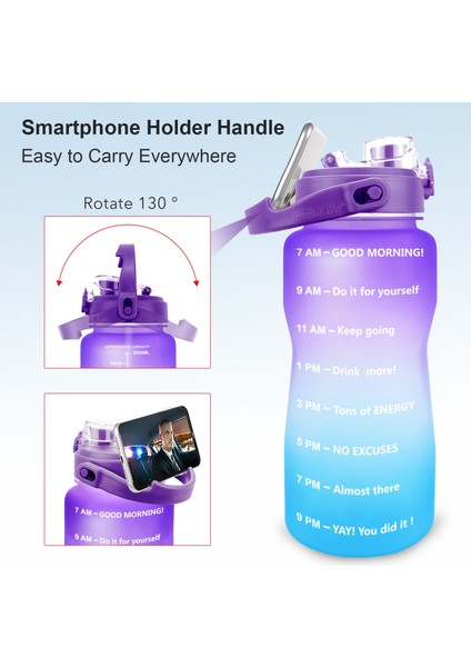 Turuncu-A-Yeşil 2.0l Buildlife 2l 3.8l Tritan Galon Su Şişesi Flip-Flop Zaman Işaretli Motivasyon Bpa Içermez Büyük Kapasiteli Sızdırmaz Pipet Yok (Yurt Dışından)