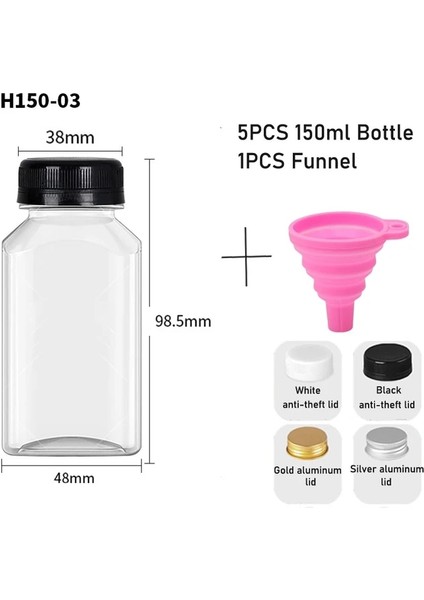 150ML Siyah Hırsızlık Önleyici Kapak 5 Adet 60-500ML Şeffaf Boş Plastik Meyve Suyu Şişesi Kapaklı W/huni Tek Kullanımlık Meyve Suyu Içecek Kapları Meyve Suyu Sıkma Smoothie Yapmak Için (Yurt Dışından)