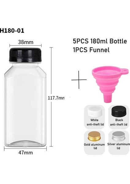 180 ml Altın Alüminyum Kapak 5 Adet 60-500 ml Temizle Boş Plastik Meyve Suyu Şişesi Kapaklı W/huni Tek Kullanımlık Meyve Suyu Içecek Kapları, Meyve Suyu Sıkma Smoothie Yapmak Için (Yurt Dışından)