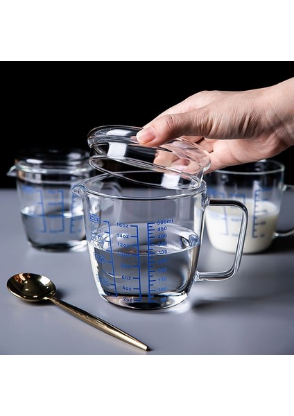 500ML B Tarzı 250ML/500ML Pyrex Süt Ölçüm Kabı Ölçekli Mikrodalga Ölçüm Cam Kupa Süt Kapaklı Sürahi Espresso Bardakları (Yurt Dışından) fırsatları