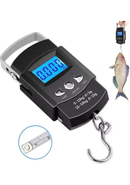 Stil C 50 KG/10G Taşınabilir LCD Elektronik El Ölçeği Seyahat Asılı Balık Pulu 100 cm Uzun Geri Çekilebilir Ölçüm Bandı (Yurt Dışından)
