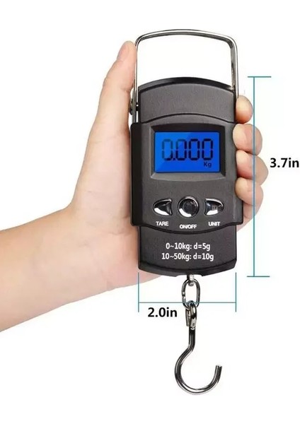 Stil C 50 KG/10G Taşınabilir LCD Elektronik El Ölçeği Seyahat Asılı Balık Pulu 100 cm Uzun Geri Çekilebilir Ölçüm Bandı (Yurt Dışından)