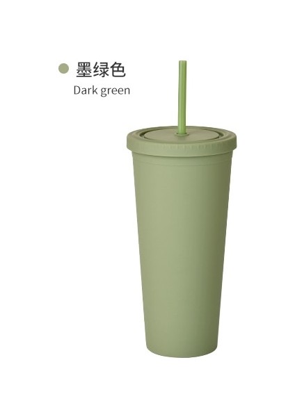Koyu Yeşil-Kapak B 701-800ML Yeniden Kullanılabilir Çift Duvarlı 700ML 710ML 24OZ Pastel Renkli Plastik Bardak Pipetli ve Kapaklı Soğuk Bardak Plastik Bardak (Yurt Dışından)
