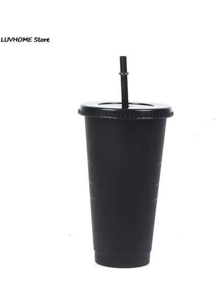 XTHG04-BK Saman Bardak Içecek Renk Değiştiren Saman Kupalar Kapaklı Plastik Bardak Mat Kahve Şişesi Bardak Gıda Sınıfı Pp Plastik Samanlı (Yurt Dışından)