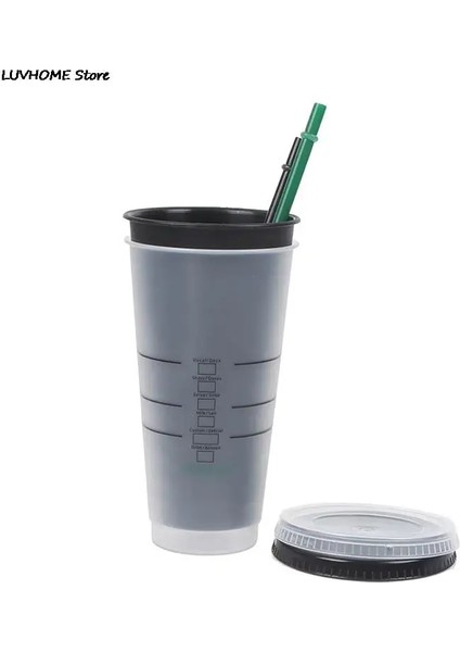 XTHG04-BK Saman Bardak Içecek Renk Değiştiren Saman Kupalar Kapaklı Plastik Bardak Mat Kahve Şişesi Bardak Gıda Sınıfı Pp Plastik Samanlı (Yurt Dışından) fiyatları