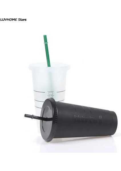 XTHG04-BK Saman Bardak Içecek Renk Değiştiren Saman Kupalar Kapaklı Plastik Bardak Mat Kahve Şişesi Bardak Gıda Sınıfı Pp Plastik Samanlı (Yurt Dışından) fırsatları