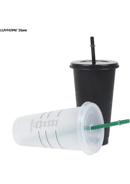 XTHG04-BK Saman Bardak Içecek Renk Değiştiren Saman Kupalar Kapaklı Plastik Bardak Mat Kahve Şişesi Bardak Gıda Sınıfı Pp Plastik Samanlı (Yurt Dışından) indirimleri