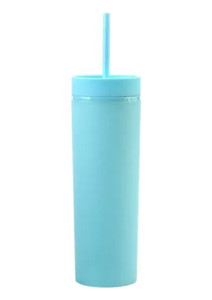 Stil 10 450ML 16OZ Çift Katmanlı Plastik Buzlu Su Bardağı 450ML Renkli Mat Su Şişesi Samanlı ve Kapaklı Kahve Fincanı Kupa Tumbler Hediyeler (Yurt Dışından)