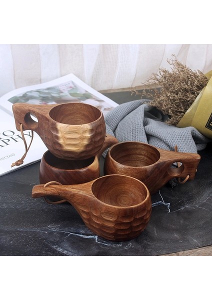 D Finlandiya Ahşap Kupa Kamp Su Bira Kahve Fincanı Yürüyüş Piknik Sofra Kase Açık Iskandinav Akasya Kauçuk Ahşap Kupalar Bushcraft (Yurt Dışından)