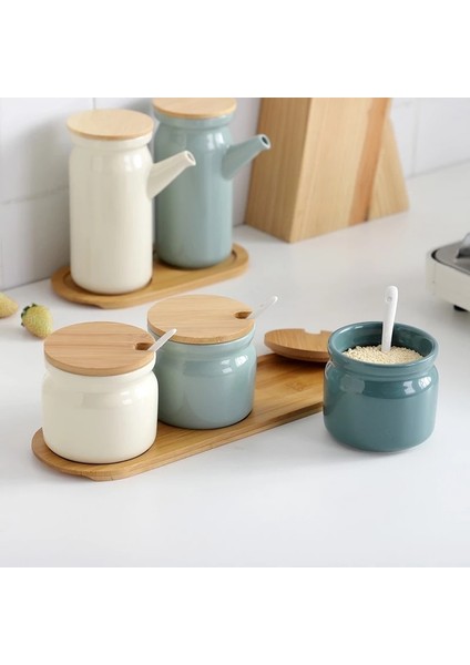 Çoklu Seramik Baharat Rafı Tuzluk Biber Sirke Yağı Şişesi Şeker Biber Çeşni Kutusu Baharat Saklama Kavanoz Seti Ev Mutfak (Yurt Dışından) indirimleri
