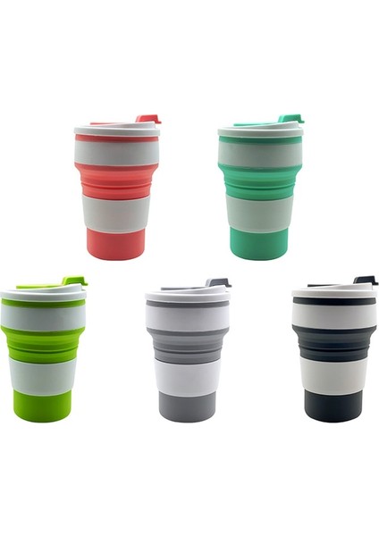 Turkuaz 350ML Silikon Çok Fonksiyonlu Yüksek Sıcaklık ve Haşlanmaya Dayanıklı Taşınabilir Katlanır Su Bardağı Kapaklı (Yurt Dışından)