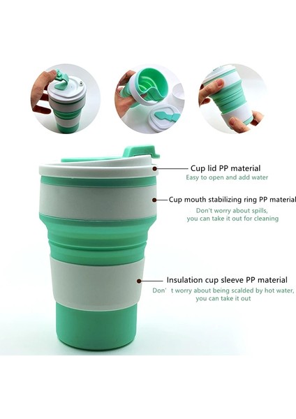 Turkuaz 350ML Silikon Çok Fonksiyonlu Yüksek Sıcaklık ve Haşlanmaya Dayanıklı Taşınabilir Katlanır Su Bardağı Kapaklı (Yurt Dışından)